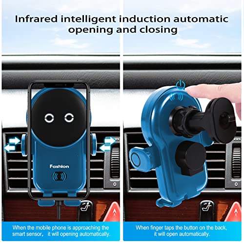 [Upgrade] Wireless Car Charger Mount,15W Qi Fast Charger, Wireless Car Charger Air Vent, Automatic Clamping Phone Holder for iPhone 13/12/11//XS/XR/8, Samsung S22/S21/S20/Note 20, etc (Blue)