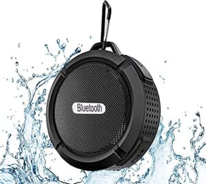 bluetooth speaker, ipx7 waterproof shower bluetooth speaker, portable wireless outdoor speaker with hd sound, support tf card, suction cup for home, pool, beach, boating, hiking 6h playtime -black