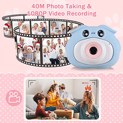 Wennzy Mini Cartoon Kids Digital Camera 1080P Digital Video Camera for Kids Dual Lens 2.0 Inch IPS Screen 4X Zoom Built-in Battery Perfect Birthday for Boys Girls