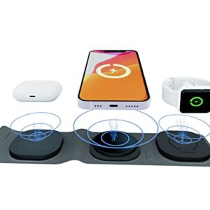 AmaBravo 3 in 1 Wireless Charger, Foldable Magnetic Travel Charger Station, Fast Wireless Charging Pad for iPhone14/13/12, AirPods, Apple Watch, Galaxy Multiple Device(Adapter NOT Included)