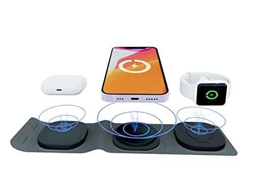 AmaBravo 3 in 1 Wireless Charger, Foldable Magnetic Travel Charger Station, Fast Wireless Charging Pad for iPhone14/13/12, AirPods, Apple Watch, Galaxy Multiple Device(Adapter NOT Included)