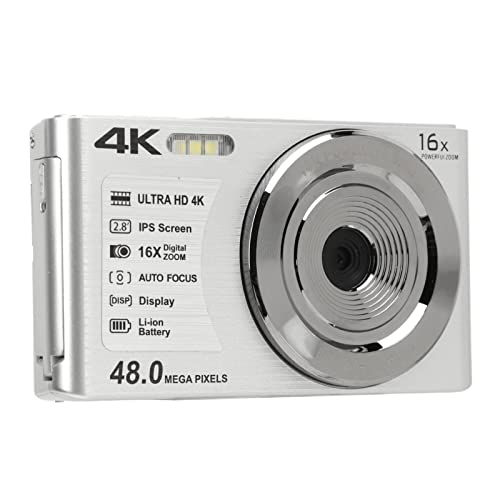 Digital Camera, Compact Camera 16X Digital Zoom Rechargeable Lithium Ion Battery for Beginners (Silver)