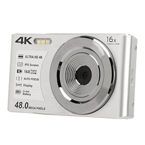 Digital Camera, Compact Camera 16X Digital Zoom Rechargeable Lithium Ion Battery for Beginners (Silver)
