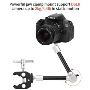 TOAZOE 11'' Articulating Friction Magic Arm Super Clamp Mount with Phone Holder GoPro Adapter, Adjustable Camera Mount Kit for DSLR Camera, LCD Monitor, Camcorder, Video Vlog Rig, Smartphone, GoPro