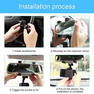 Car Rear View Mirror Phone Mount, Universal 360° Rotation Expandable Car Phone Holder Cradle for Most Mobile Phone Devices iPhone 13/13 Pro/12/11/XS/XR/8 Plus, Samsung Galaxy, GPS Google Map