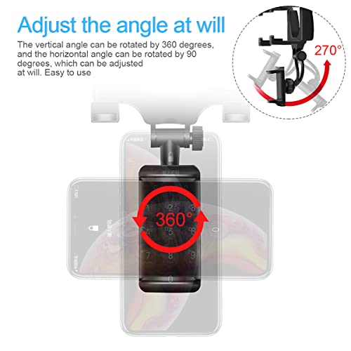 Car Rear View Mirror Phone Mount, Universal 360° Rotation Expandable Car Phone Holder Cradle for Most Mobile Phone Devices iPhone 13/13 Pro/12/11/XS/XR/8 Plus, Samsung Galaxy, GPS Google Map