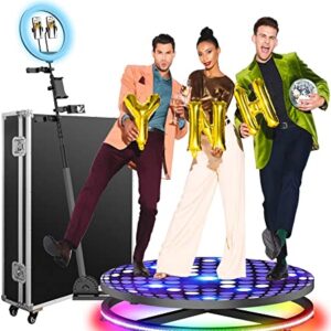 360 Photo Booth Machine with Software for Parties with Ring Light, Free Custom Logo, 3 People Stand on APP Remote Control Automatic Slow Motion 360 Spin Camera Booth (80cm/31.5'' + Flight Case)