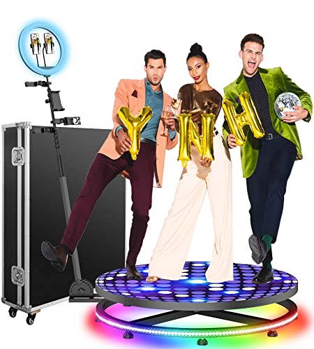 360 Photo Booth Machine with Software for Parties with Ring Light, Free Custom Logo, 3 People Stand on APP Remote Control Automatic Slow Motion 360 Spin Camera Booth (80cm/31.5'' + Flight Case)