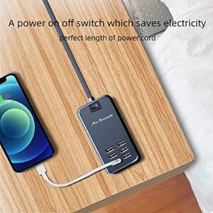 USB Charger Station, 6 Port Desktop Charging Station for Multiple Devices, Wall Power Strip with Switch
