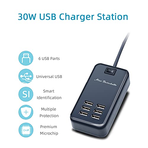 USB Charger Station, 6 Port Desktop Charging Station for Multiple Devices, Wall Power Strip with Switch