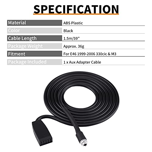 Keenso E46 Aux Cable, 3.5mm Female Jack Aux Cable for 325i Coupe Sedan 320i 320ci 320cic 323i 323ci 325i 325ci 325cic 328i 328ci 328cic