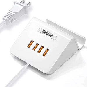 Solopen USB Charging Station 25W, 4-in-1 USB Charger Station, USB Hub Charger for Multiple Devices with Phone Stand,Compatible with Smartphones,Earphones,iPad and More,White