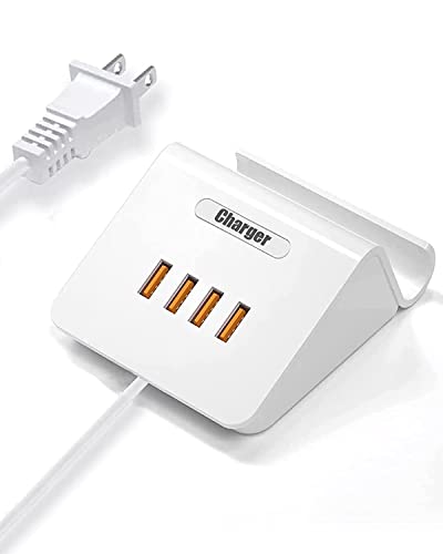 Solopen USB Charging Station 25W, 4-in-1 USB Charger Station, USB Hub Charger for Multiple Devices with Phone Stand,Compatible with Smartphones,Earphones,iPad and More,White