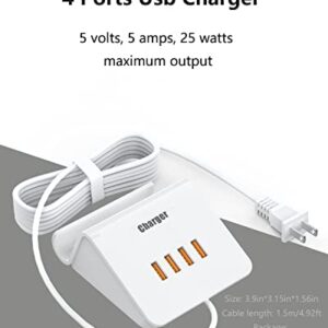 Solopen USB Charging Station 25W, 4-in-1 USB Charger Station, USB Hub Charger for Multiple Devices with Phone Stand,Compatible with Smartphones,Earphones,iPad and More,White