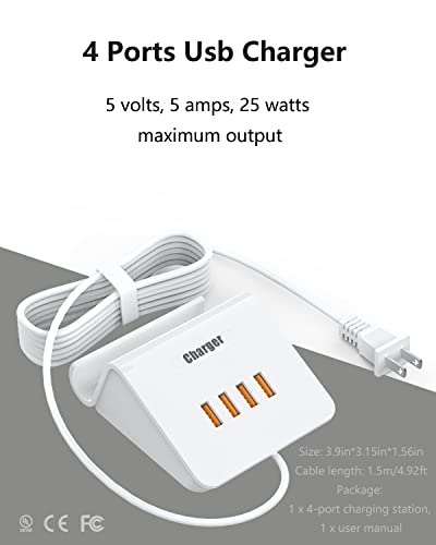 Solopen USB Charging Station 25W, 4-in-1 USB Charger Station, USB Hub Charger for Multiple Devices with Phone Stand,Compatible with Smartphones,Earphones,iPad and More,White