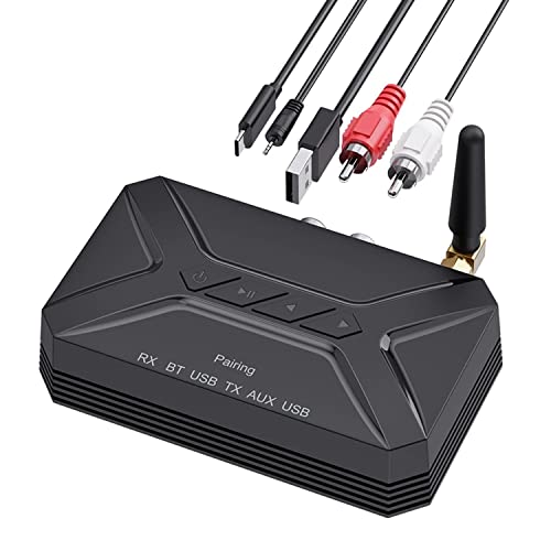 eppfun AK3046G Long Range 30m Bluetooth 5.0 Transmitter Receiver, Wireless Audio Adapter for TV Home Stereo BT Headphones Speaker, with RCA AUX 3.5mm Inputs/Outputs