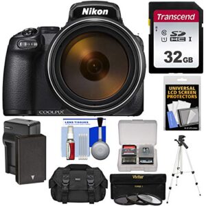 nikon coolpix p1000 4k 125x super zoom digital camera with 32gb card + battery & charger + case + tripod + filters kit (renewed)