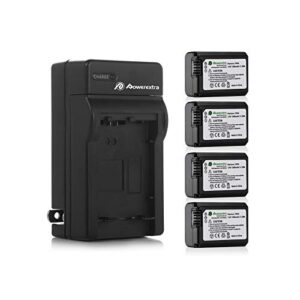 powerextra battery (4-pack) and charger for sony np-fw50 and sony zv-e10, alpha a6500, alpha a6300, alpha a6000, alpha a7 ii, alpha a7r ii, alpha a7s ii, alpha a5000, alpha a5100 digital camera