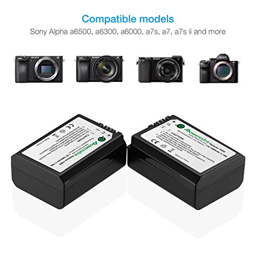 Powerextra Battery (4-Pack) and Charger for Sony NP-FW50 and Sony ZV-E10, Alpha a6500, Alpha a6300, Alpha a6000, Alpha a7 II, Alpha a7R II, Alpha a7S II, Alpha a5000, Alpha a5100 Digital Camera