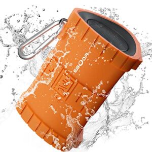 eboda waterproof bluetooth shower speaker, portable wireless outdoor speakers with 24h playtime, 2000mah, ipx7 floating for kayak, pool, beach accessories, gifts for men,girls- orange