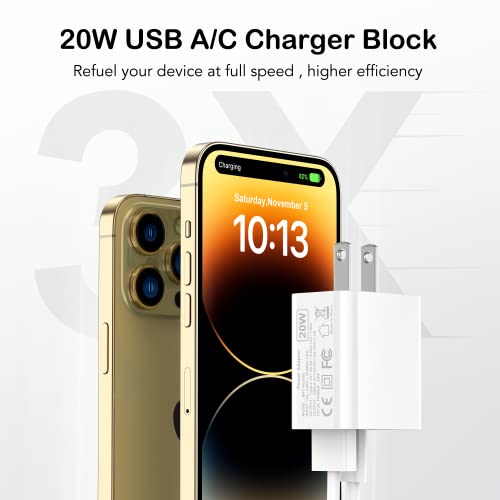 3Pack USB C Wall Charger, 20W Type C Fast Charger+ QC3.0 USB A Double Port Power Adapter Charger Plug Block for iPhone 14/13/12/11/Plus/Pro Max/Pro/12 Mini/XS/XR/X/8/7/6/6S Plus,Samsung