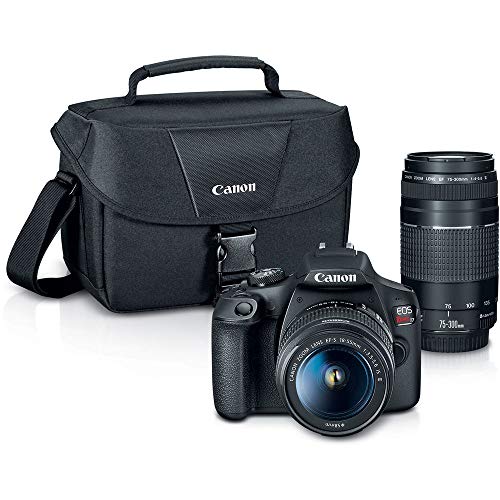 Canon EOS Rebel T7 DSLR Camera with 18-55mm and 75-300mm Lenses (2727C021), 4K Monitor, Pro Headphones, Pro Mic, 2 x 64GB Memory Card, Corel Photo Software, Pro Tripod + More (Renewed)