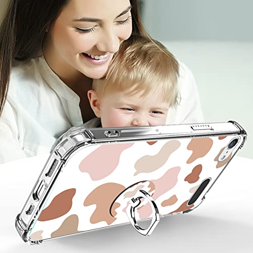 KANGHAR iPod Touch 7/6/5 Case, Cute Cow Print with Screen Protector,Kickstand Ring Holder Soft TPU Bumper Shockproof Cover for iPod Touch 5th/6th/7th Generation-Pink Brown