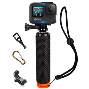 waterproof floating hand grip compatible with gopro hero 11 10 9 8 7 6 5 4 3 3+ 2 1 session black silver camera handler & handle mount accessories kit for water sport and action cameras (orange)