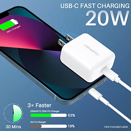 ORNARTO USB C Fast Charger 20W, iPhone 14 Charger Wall Charger Power Adapter PD Charger Block for iPhone 14/13/12/11/SE, AirPods, Pixel, Galaxy S22/S21, iPad Pro/Mini/Air