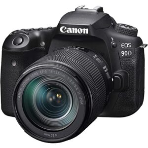 Canon EOS 90D DSLR Camera with 18-135mm Lens (3616C016), EF-S 55-250mm Lens, 4K Monitor, Pro Headphones, Pro Mic, 2 x 64GB Cards, Case, Corel Photo Software, Pro Tripod + More (Renewed)