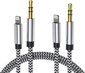 [apple mfi certified] aux cord for iphone, veetone 2pack lightning to 3.5mm aux stereo audio cable compatible with iphone 12/12 pro/11/xs/xr/x 8/ipad, ipod to home speaker/car stereo/headphone(silver)