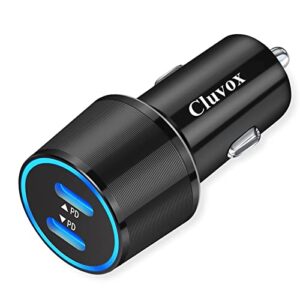 20w dual usb c fast car charger, cluvox type c automobile charger compatible for iphone 13/12 pro/max/mini/14 plus/11/x/xs/xr/8/plus, galaxy s21/s20, pixel, ipad pro cigarette usb charger adapter