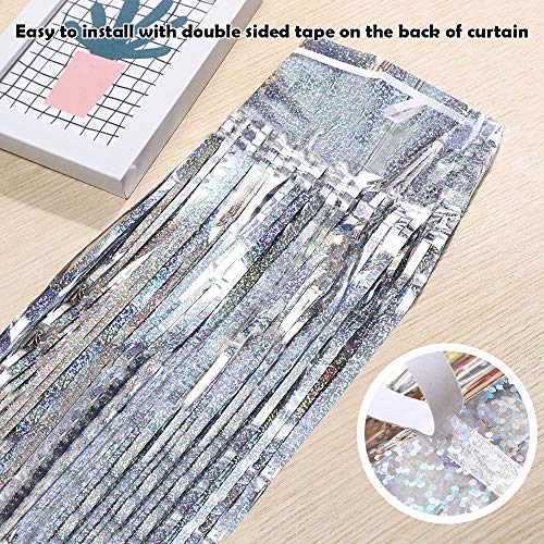 Foil Fringe Curtains Party Decorations - Melsan 3 Pack 3.2 x 8.2 ft Tinsel Curtain Party Photo Backdrop for Birthday Party Baby Shower or Graduation Decorations Silver