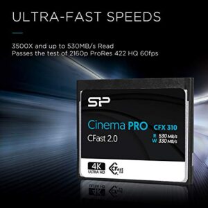 Silicon Power 128GB CFast2.0 CinemaPro CFX310 Memory Card, 3500X and up to 530MB/s Read, MLC, for Blackmagic URSA Mini, Canon XC10/1D X Mark II and More