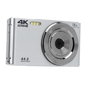 4k hd camera, 16x digital zoom, plastic body, builtin fill light, 44 mp for recording (silver)