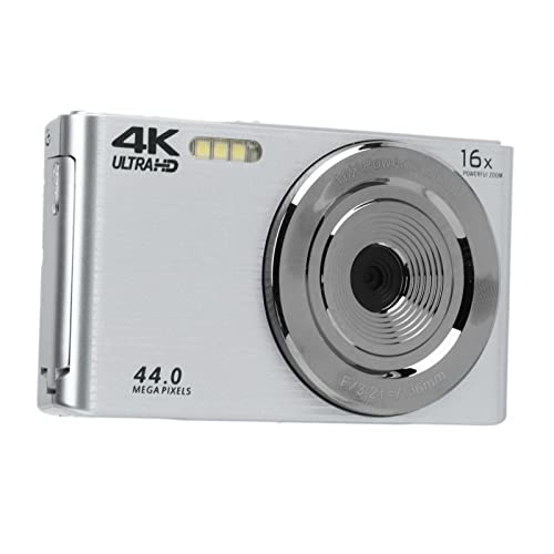 4K HD Camera, 16x Digital Zoom, Plastic Body, Builtin Fill Light, 44 MP for Recording (Silver)