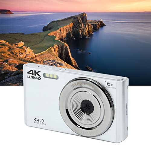 4K HD Camera, 16x Digital Zoom, Plastic Body, Builtin Fill Light, 44 MP for Recording (Silver)