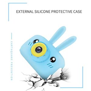 Jeanoko Kids Camera, Children Photo Camera Protective Case Portable GC0308 Sensor MP3 Function for Fun(Blue)