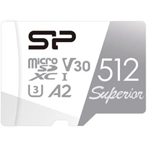 silicon power 512gb superior micro sdxc uhs-i (u3), v30 4k a2, compatible with gopro hero 9 high speed microsd card with adapter