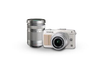 olympus e-pm2 16mp mirrorless digital camera with 14-42mm and 40-150mm two lens kit (white) (old model)
