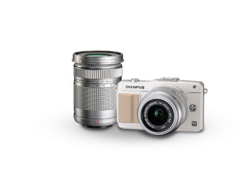 Olympus E-PM2 16MP Mirrorless Digital Camera with 14-42mm and 40-150mm Two Lens Kit (White) (Old Model)