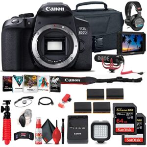 Canon EOS Rebel 850D / T8i DSLR Camera (Body Only), 4K Monitor, Pro Mic, Pro Headphones, 2 x 64GB Card, Case, Corel Photo Software, 3 x LPE17 Battery, Charger + More (Renewed)