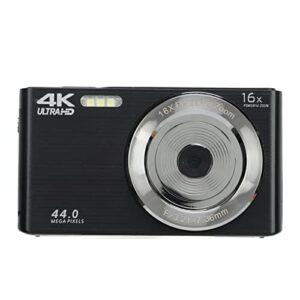 16x digital zoom camera, builtin fill light 44mp shockproof 4k hd camera plastic case for recording (black)