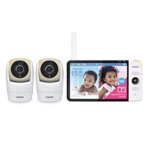 vtech vm919-2hd 2-cam video monitor with battery support 15-hr streaming, 7″ 720p display, 360 panoramic viewing, 110 wide-angle view, night vision, up to 1000ft range, secured transmission