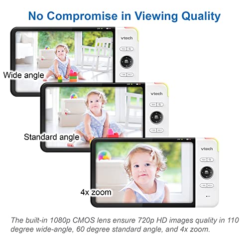 VTech VM919-2HD 2-cam Video Monitor with Battery Support 15-hr Streaming, 7" 720p Display, 360 Panoramic Viewing, 110 Wide-Angle View, Night Vision, Up to 1000ft Range, Secured Transmission