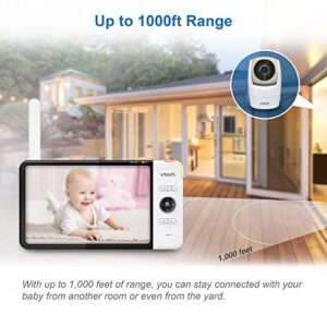 VTech VM919-2HD 2-cam Video Monitor with Battery Support 15-hr Streaming, 7" 720p Display, 360 Panoramic Viewing, 110 Wide-Angle View, Night Vision, Up to 1000ft Range, Secured Transmission