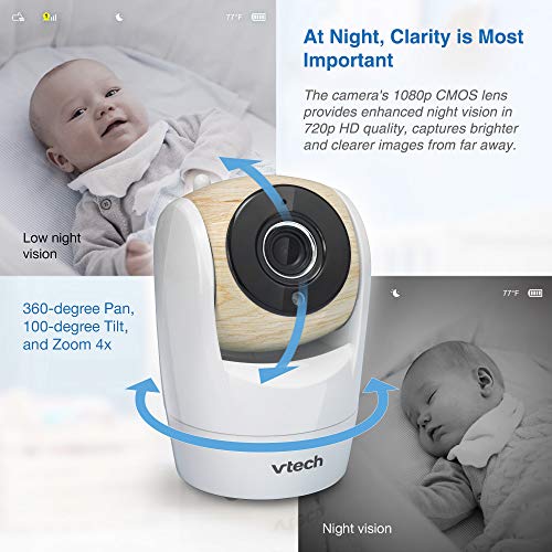 VTech VM919-2HD 2-cam Video Monitor with Battery Support 15-hr Streaming, 7" 720p Display, 360 Panoramic Viewing, 110 Wide-Angle View, Night Vision, Up to 1000ft Range, Secured Transmission