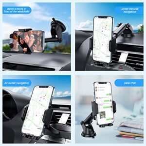 NHHC Car Phone Holder Mount,Dashboard/Windshield/Air Vent Cell Phone Holder,Anti-Shake Handsfree 360°Rotatable and Retractable Car Phone Holder,Compatible iPhone 14 13 12 Pro Max/All Smart Phones