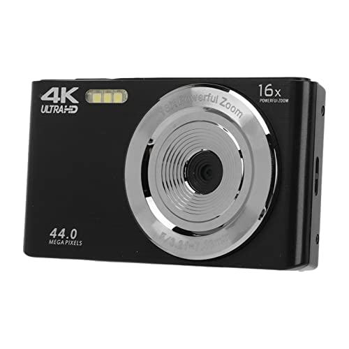 4K HD Camera, Plastic Housing Mini Size 16X Digital Zoom Camera 44MP for Photography (Black)