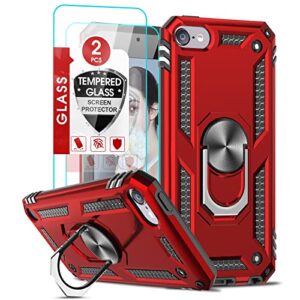 ipod touch 7 case, ipod touch 6th generation case for girls, ipod touch 5 case with [2pack] screen protector, leyi military grade phone case with kickstand for apple ipod touch 7th/6th/5th gen，red
